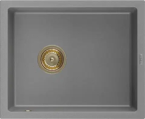 Kuchynské drezy MEXEN/S MEXEN/S - Pedro granitový drez 1-miska 560 x 460 mm, sivá, sifón zlatá 6508561000-71-G
