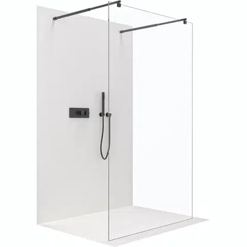 Sprchové dvere CERANO - Sprchová zástena Walk-in Onyx Duo Ľ/P - 8 mm - okrúhla vzpera - čierna matná, transparentné sklo - 150x200 CER-8050BD2362