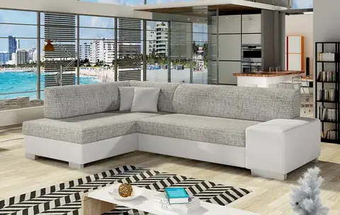 Sedacie súpravy NABBI Ferol L rohová sedačka s rozkladom a úložným priestorom sivá (Berlin 01) / biela (Soft 17)
