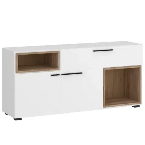 Komody do spálne Komoda Marlow MRLK04 2D1S biela alpská/dub honey castello