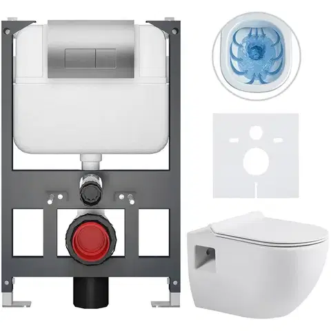 Záchody CERANO - Kompletný WC set Basic/Dure - biela lesklá - WC tlačidlo Modulo/Strieborná - závesné - nízky modul - predstenová inštalácia - 51x35 CER-8050BD85924