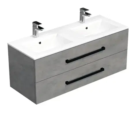 Kúpeľňový nábytok Kúpeľňová skrinka s čiernou úchytkou a umývadlom SAT Cube Way 120x53x46 cm betón mat CUBE46C1202BEMOD CUBE46C1202BEMOD