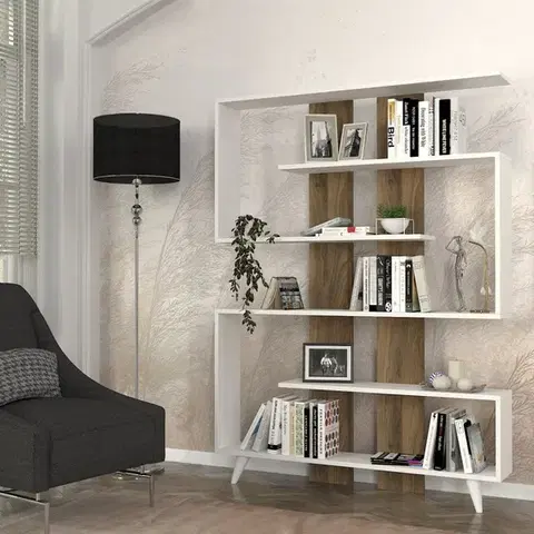 Knižnice Knižnica Rain - White, Walnut