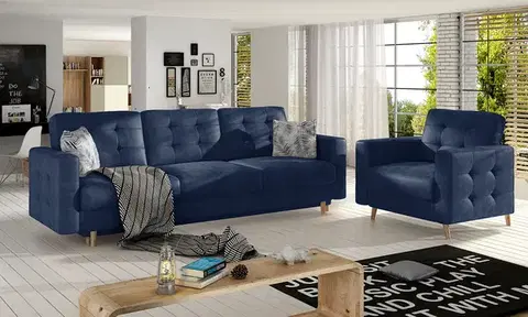 Sedacie súpravy NABBI Aveza 3+1 rozkladacia sedacia súprava tmavomodrá / vzor