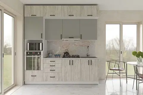 Kuchynské linky DENIS M 240 jednoduchá kuchynská linka 240 cm, biela/artwood/činčila