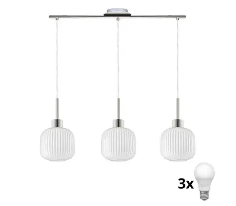 Svietidlá Eglo LED luster na lanku HARMA 3xE27/60W/230V matný chróm/biela 1xEG32521+3xNSLA55459