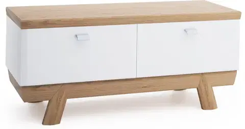 TV stolíky TARANKO Aspen AS-RTV/M tv stolík biely vysoký lesk / dub (Grande 01)