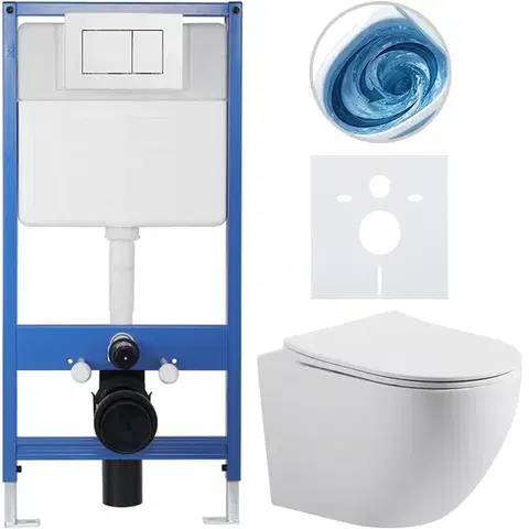 Záchody CERANO - Kompletný WC set Profi/Cesso - biela matná - WC tlačidlo Classic/Biela - predstenová inštalácia - 49x36 CER-8050BD91