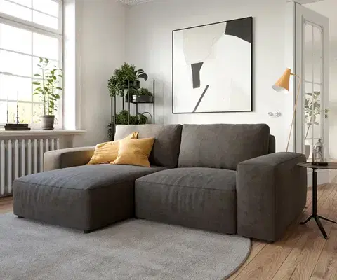 Rohové sedacie súpravy DELIFE Rohová pohovka Lanzo 230x155 cm mikrovlákno khaki-hnedá variabilné ležadlo