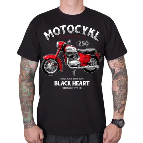 Pánske tričká BLACK HEART Motocykl Panelka čierna - M