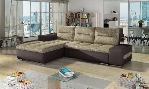 Sedacie súpravy NABBI Otelo L rohová sedačka s rozkladom a úložným priestorom cappuccino / tmavohnedá