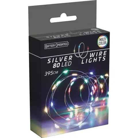 Vianočné dekorácie Svetelný drôt Silver, 4 m, 80 LED, farebná, na batérie