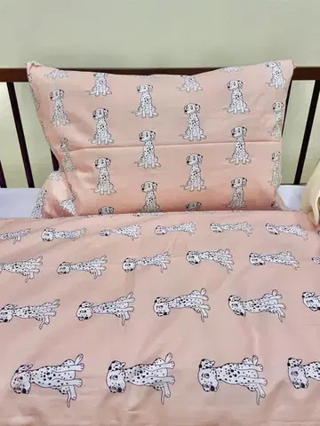 Detské obliečky Obliečky bavlnené detské Psík ružový TiaHome - Detský set 130x90cm + 65x45cm