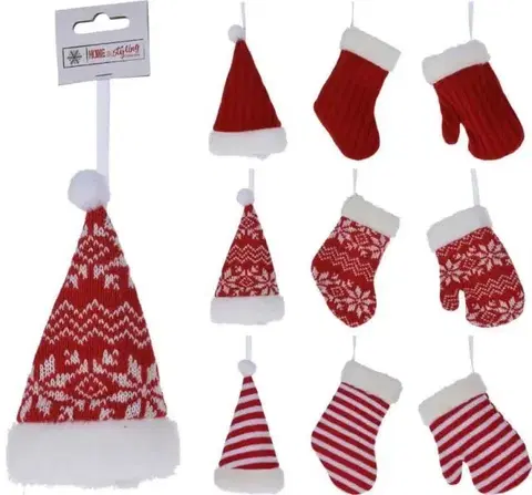 Vianočné ozdoby Kinekus Ozdoba závesná čiapka/ponožka/rukavica 8x15 cm textil mix