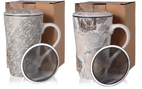 Hrnčeky, šálky, podšálky VERONI - Hrnček s čajítkom 400ml ANIKA rôzne dekory