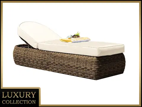 Záhradné lehátka DEOKORK Ratanová lehátko polohovateľné vr. polstrovania 198 x 68 cm BORNEO LUXURY (hnedá)
