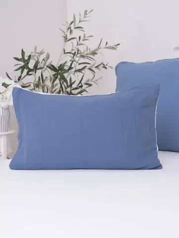 Dekoračné obliečky MKLozkoviny.sk Mušelínová obliečka na vankúš 40 x 60 cm - Alexia Duo - modrá/krémová-  -