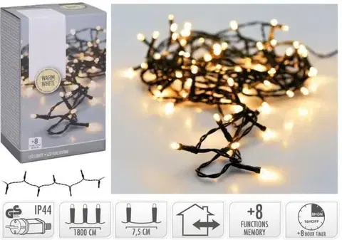 Vianočné osvetlenie Kinekus Svetlo vianočné 240 LED teplé biele, 18 m, s časovačom, s funkciami, vonkajšie/vnútorné