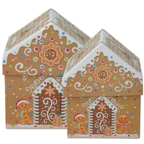 Vianočné dekorácie Set vianočných darčekových krabíc Cookie Houses, béžová, 2 ks