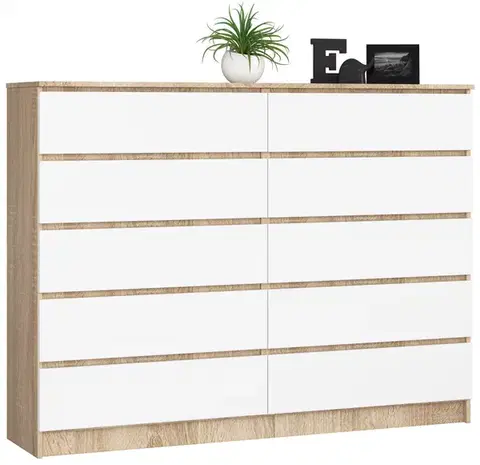 Komody a skrinky Moderná, široká a vysoká komoda, FREEZ160, dub Sonoma / biela