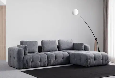 Sedacie súpravy Rohová sedacia súprava / Rohová pohovka Amaris 3 Seater With Pouffe - Grey