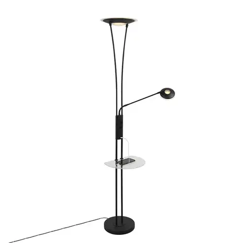 Stojace lampy Stojaca lampa čierna s čítacím ramenom vrátane LED a USB portu - Sevilla
