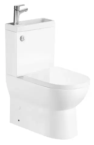 Záchody AQUALINE - JALTA HYGIE WC kombi s umývadlom, Rimless, spodný/zadný odpad, biela PB103H