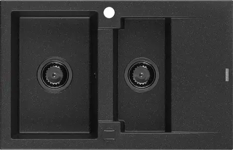 Kuchynské drezy MEXEN/S MEXEN/S - Gaspar granitový drez 1.5 s odkvapkávačom 737 x 475 mm čierny/strieborný metalik, čierny sifón 6507731505-73-B