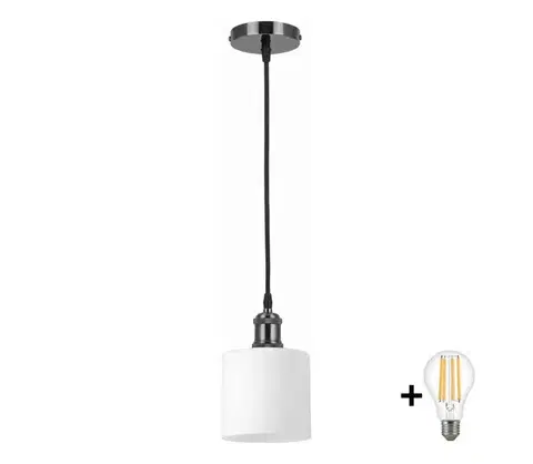 Svietidlá BRILAGI - LED Luster na lanku RETRO GLASS 1xE27/60W/230V priemer 10 cm čierna/biela NSTK7006+AI0177