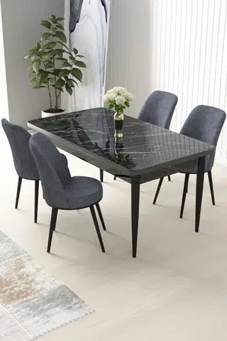 Jedálenské sety Dining Table & Chairs Set (5 Pieces) Nil - Black Marble, Fume