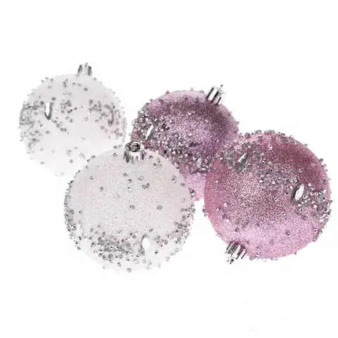Vianočné dekorácie Súprava vianočných ozdôb Silver Glitter, 4 ks, pr. 8 cm, plast