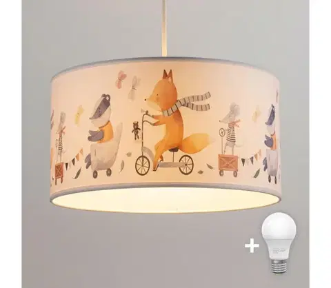 Svietidlá BRILAGI - LED Detský luster na lanku BOBO 1xE27/60W/230V pr. 35 cm biela/zvieratká 8590828051114