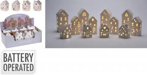 Ostatné vianočné dekorácie Kinekus Dekorácia domček LED 6x5,8x8,7 cm porcelán biely mix