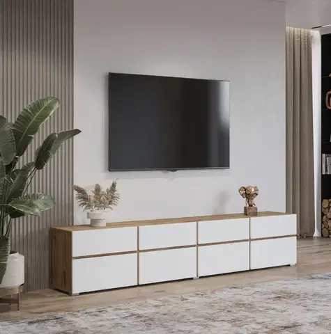 TV stolíky BRENDON 40 skrinka pod televízor 4V4S, dub Wotan/biela