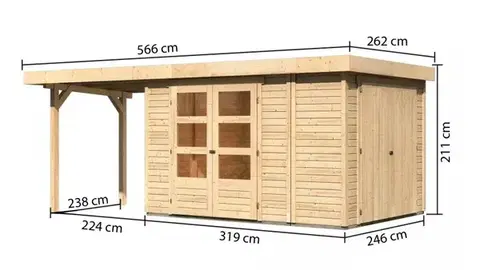 s prístreškom Drevený záhradný domček RETOLA 4 Lanitplast