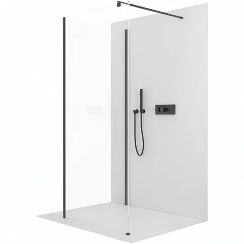 Sprchovacie kúty CERANO - Sprchová zástěna Walk-in Onyx Corner Round L/P - 8 mm - kulatá vzpěra - černá matná, transparentní sklo - 120x100x200  CER-8050BD714571