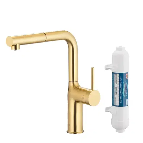 Kuchynské batérie KFA - Duero Pure Move Pull-Out, filtračná s otočnou výtokovou trubicou, brúsené svetlé zlato + filter HYDRO+ 6623-422-39