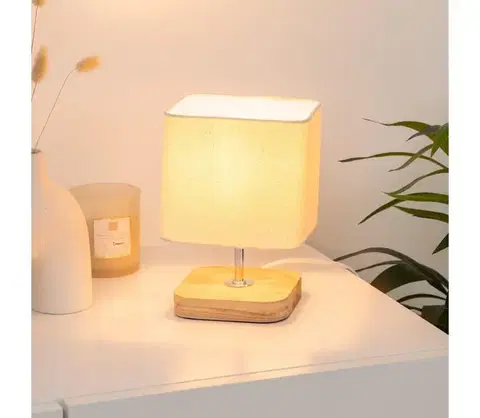 Lampy Atmosphera - Stolná lampa TOXEY 1xE14/25W/230V borovica/béžová 167571