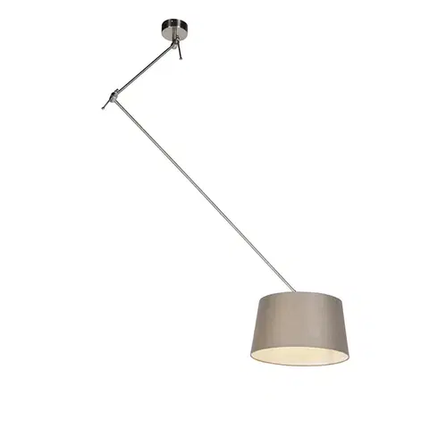 Závesné svietidlá Oceľové závesné svietidlo s tienidlom z ľanového plátna v odtieni taupe 35 cm - Blitz