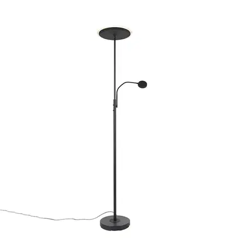 Stojace lampy Moderná stojaca lampa čierna vrátane LED stmievateľná s čítacím ramenom - Strela
