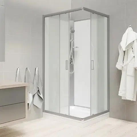 Vane Mereo Sprchový box, štvorcový, 90cm, satin ALU, sklo Point, zadne steny biele, liatá vanička, bez striešky CK34122KMW