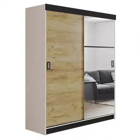 Spálňové šatníkové skrine Skriňa Retro 138 5L Biely / Dvierka zlatý craft