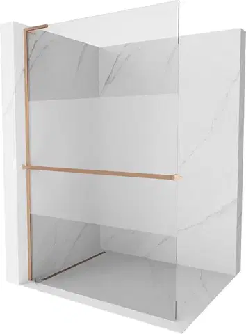 Sprchové dvere MEXEN/S - Kioto+ L Sprchová zástena WALK-IN s poličkou a držiakom uterákov 70 x 200, transparent/dekor, meď kartáčovaná 800-070-123-65-35