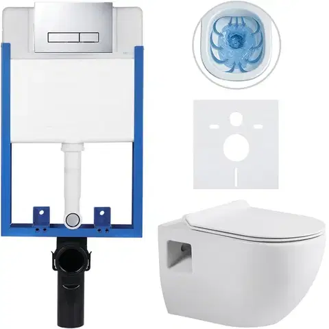 Záchody CERANO - Kompletný podomietkový WC set Lite/Dure - biela lesklá - WC tlačidlo Slim, chróm - na zamurovanie - 51x35 CER-665887