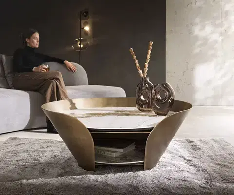 Konferenčné stolíky DELIFE Konferenčný stolík Skafi 100x40 cm keramika Minas melange metalická zlatá