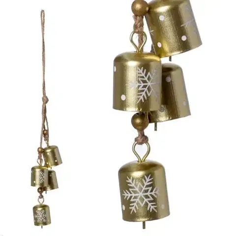 Vianočné ozdoby a dekorácie Kinekus Ozdoba závesná rolničky 2,5x2,5x34cm kov zlatá