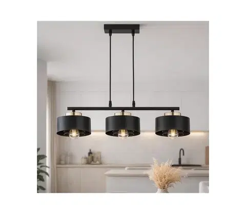 Svietidlá BRILAGI - Závesný luster na kábli SPRING 3xE27/60W/230V čierna/zlatá 77-006B