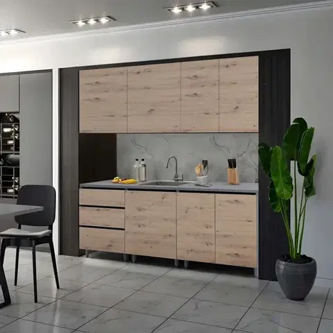 Kuchynské linky KONDELA Asti 200 kuchynská linka dub artisan / grafit