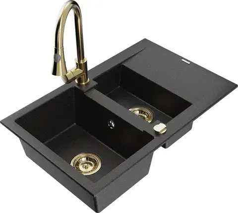 Kuchynské drezy MEXEN/S MEXEN/S - Gaspar granitový drez 1.5 s odkvapkávačom vrátane batérie Elia, čierna/strieborná metalík 6507-73-670101-50