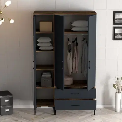 Šatňové skrine Šatníková skriňa Kumsal RT - Walnut, Anthracite